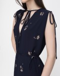 SIXDO Sleeveless V-Neck Floral Flared Dress